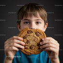 Boy Holding Large Chocolate Chip Cookie with Bite
