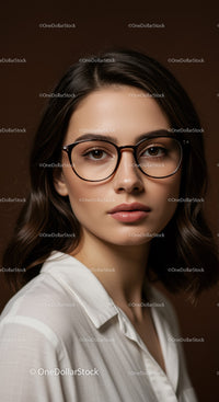 Elegant Woman Wearing Clear Glasses with Brown Hair Style