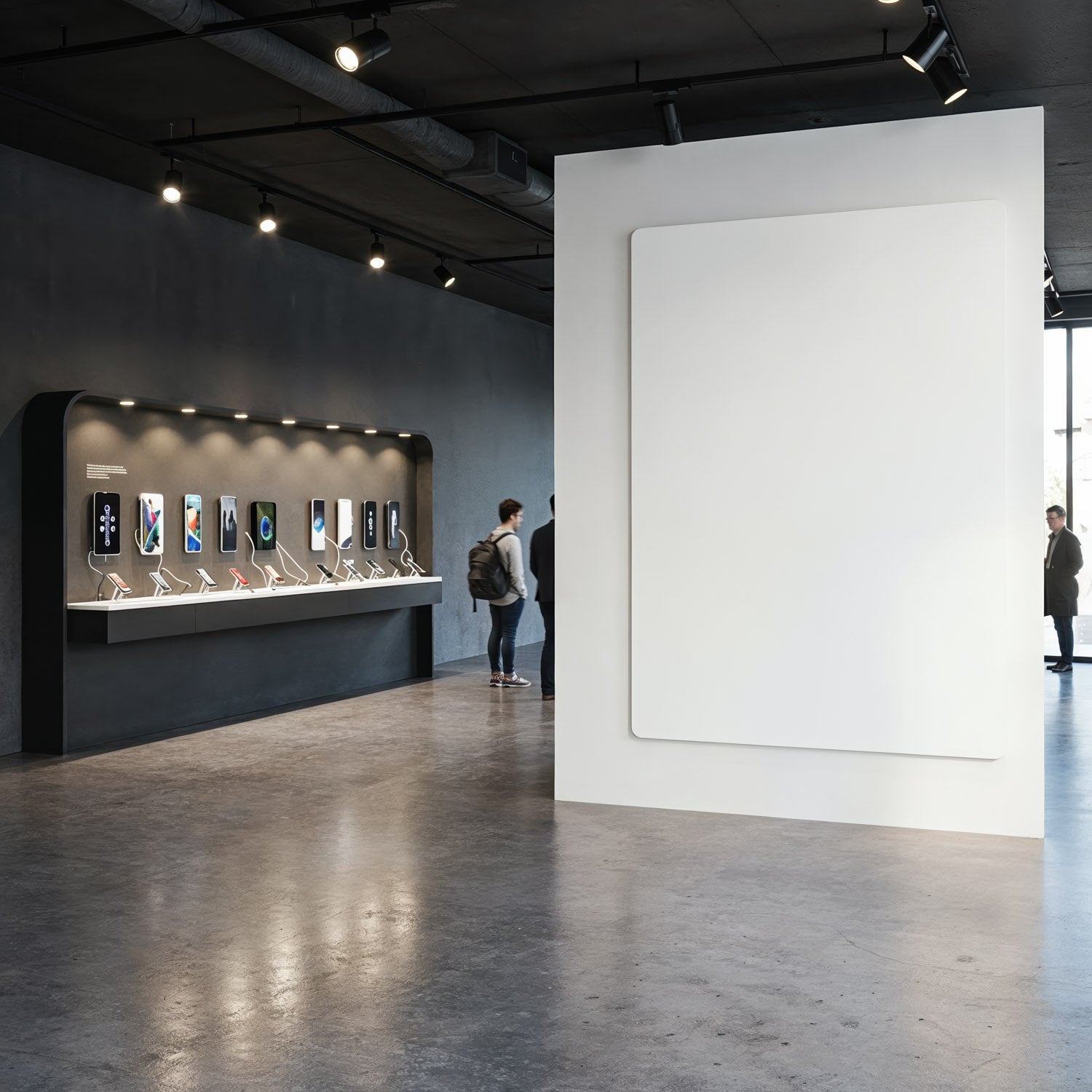 Nowoczesny showroom ze smartfonami i przestronnym, minimalistycznym designem