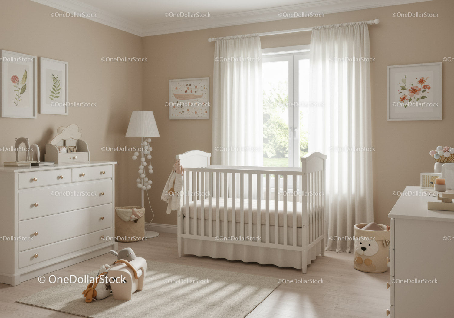 Bright Calm Nursery with White Furniture and Natural Light