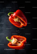 Fresh Red Bell Pepper Halves with Water Drops
