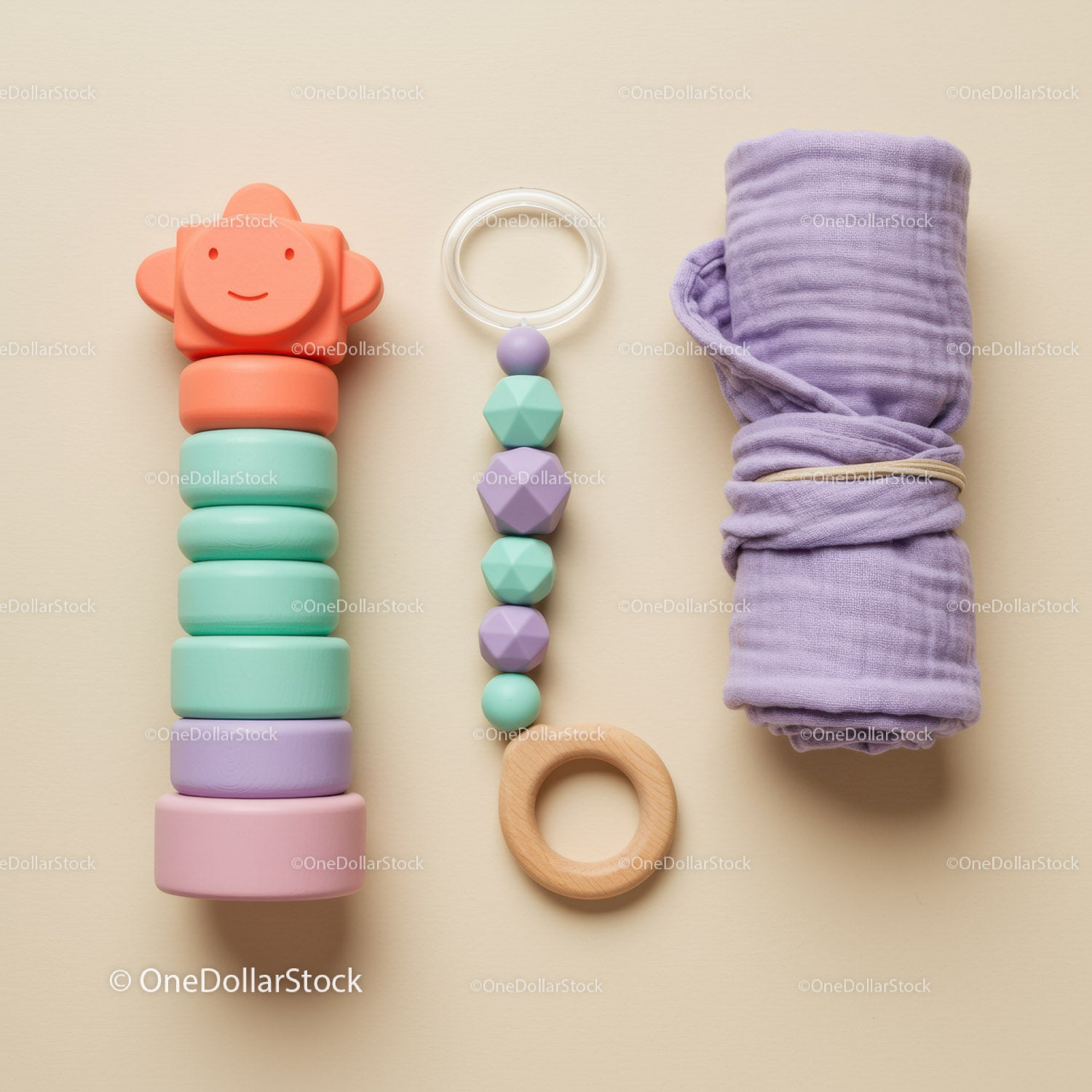 Pastel Baby Toys and Soft Swaddle Blanket Set