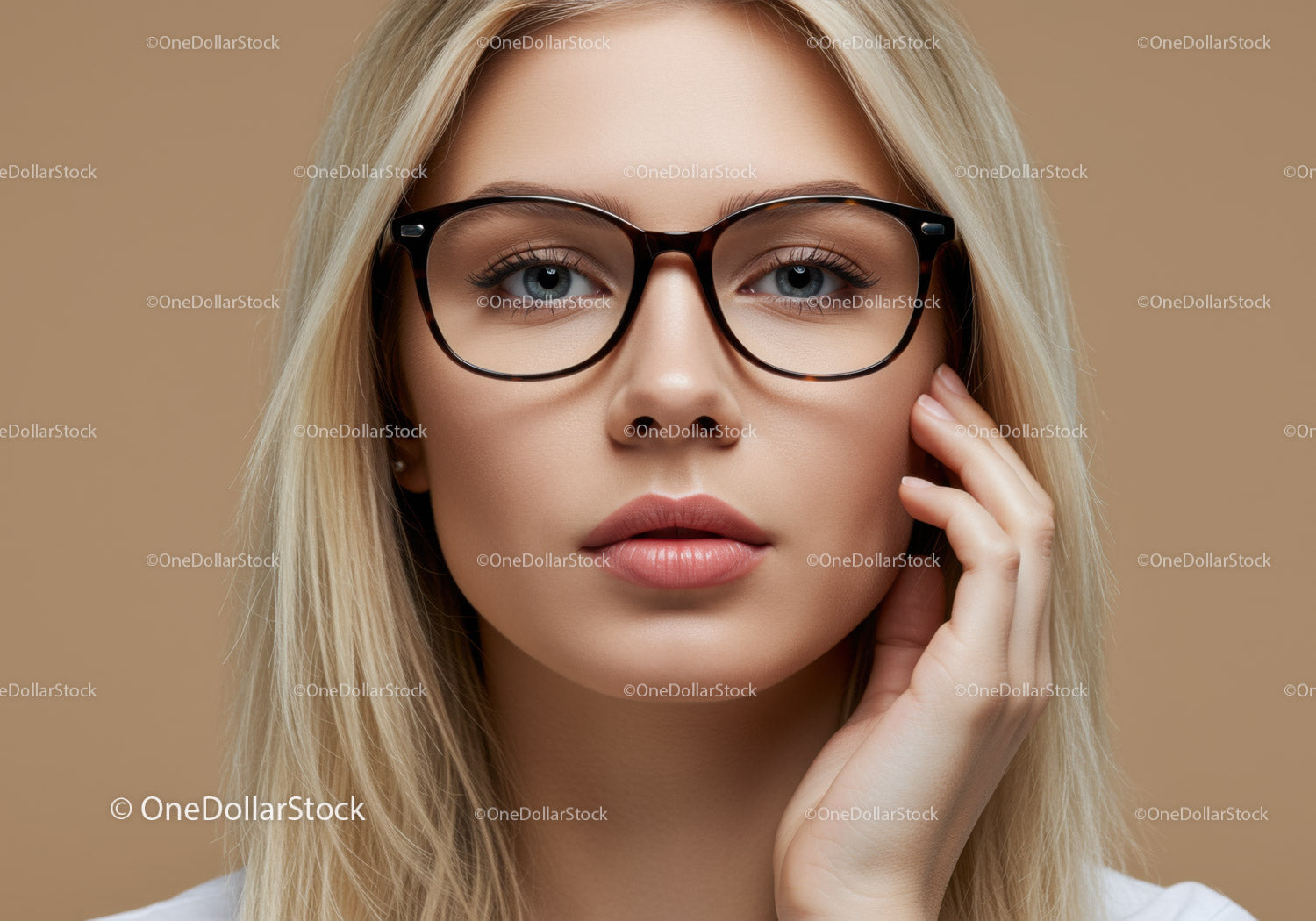 Elegant Blonde Woman in Stylish Glasses Looking Confident