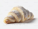 Golden Croissant with Powdered Sugar on White Background