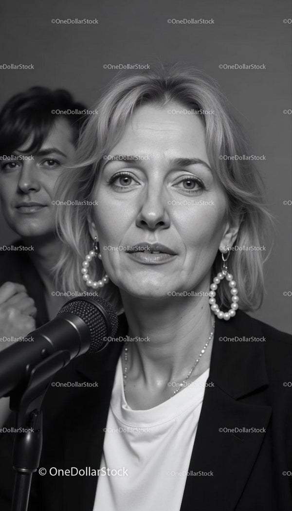 Pewna siebie kobieta mówczyni na konferencji prasowej w formalnym stroju