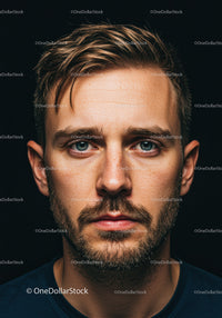 Close up portrait of serious young man with beard