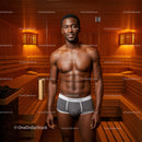 Healthy Man in Sauna with Wooden Interior and Relaxed Atmosphere