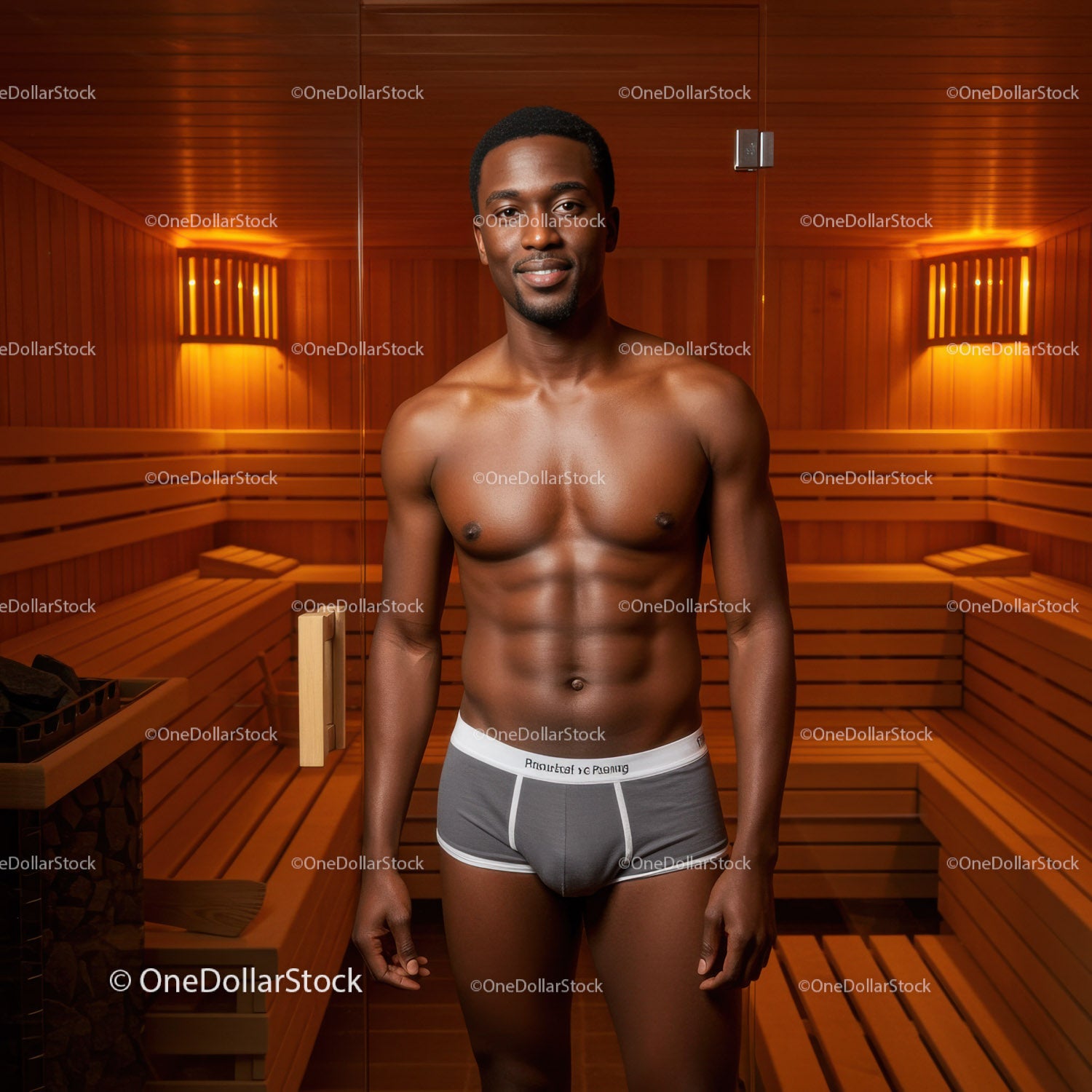Healthy Man in Sauna with Wooden Interior and Relaxed Atmosphere