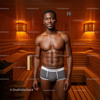 Healthy Man in Sauna with Wooden Interior and Relaxed Atmosphere