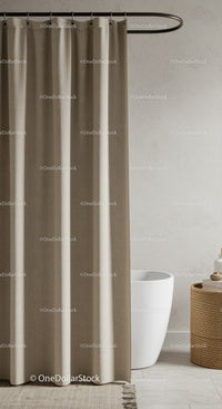 Contemporary Bathroom with Linen Curtain and Freestanding Tub