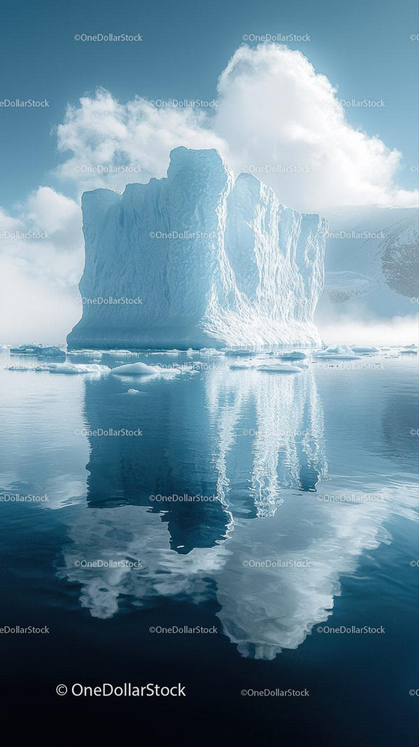 Majestic Iceberg Floating in Calm Arctic Waters Under Dramatic Sky