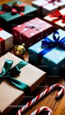 Colorful Christmas Gifts with Festive Decorations