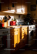 Cozy kitchen corner with warm sunlight and holiday decor