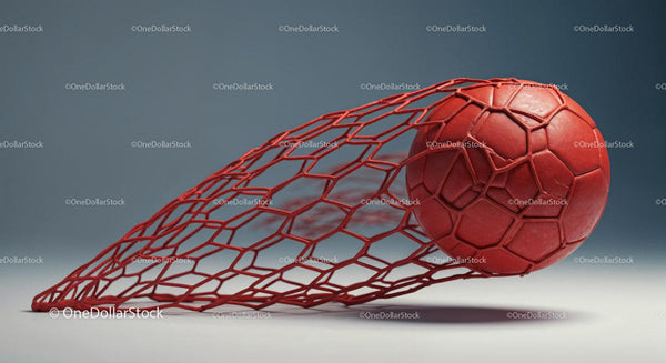 Red Soccer Ball in Goal Net with Dynamic Action Shot