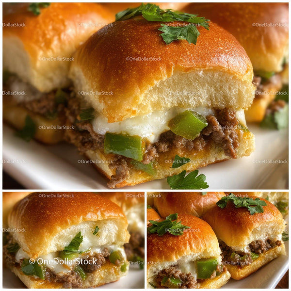 Mini Cheeseburger Slider with Ground Beef and Green Bell Peppers