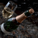 Champagne Bottle with Cork Flying Off Celebratory Toast Scene