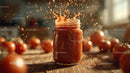 Rustic Tomato Sauce in Glass Jar with Fresh Tomatoes on Wooden Surface