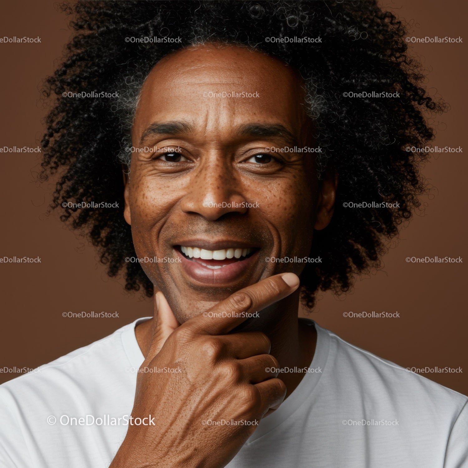 Smiling African American Man with Curly Hair Close-Up Portrait