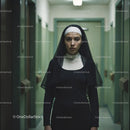 Confident Nurse in Hospital Corridor With Serious Expression