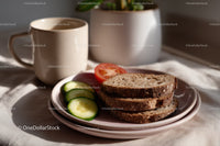 Healthy Breakfast with Whole Grain Bread Cucumber and Tomato Slices