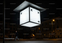Glowing Cube Installation Illuminating Urban Night Street