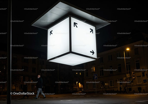 Glowing Cube Installation Illuminating Urban Night Street JPG Mockup Image