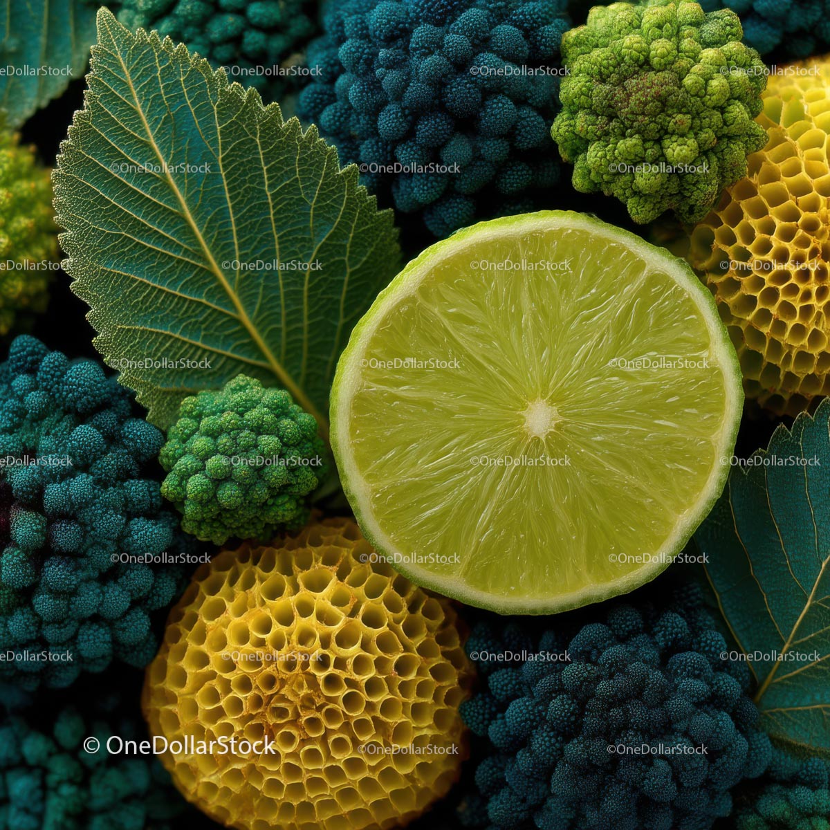 Vibrant Lime and Fresh Broccoli Medley on Dark Background