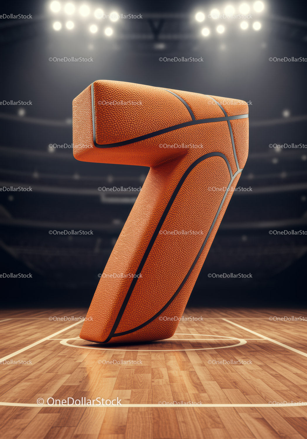 Number Seven in Basketball Texture on Court Floor