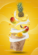 Tropical fruit blend pouring from paper smoothie bag