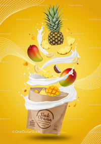 Tropical fruit blend pouring from paper smoothie bag