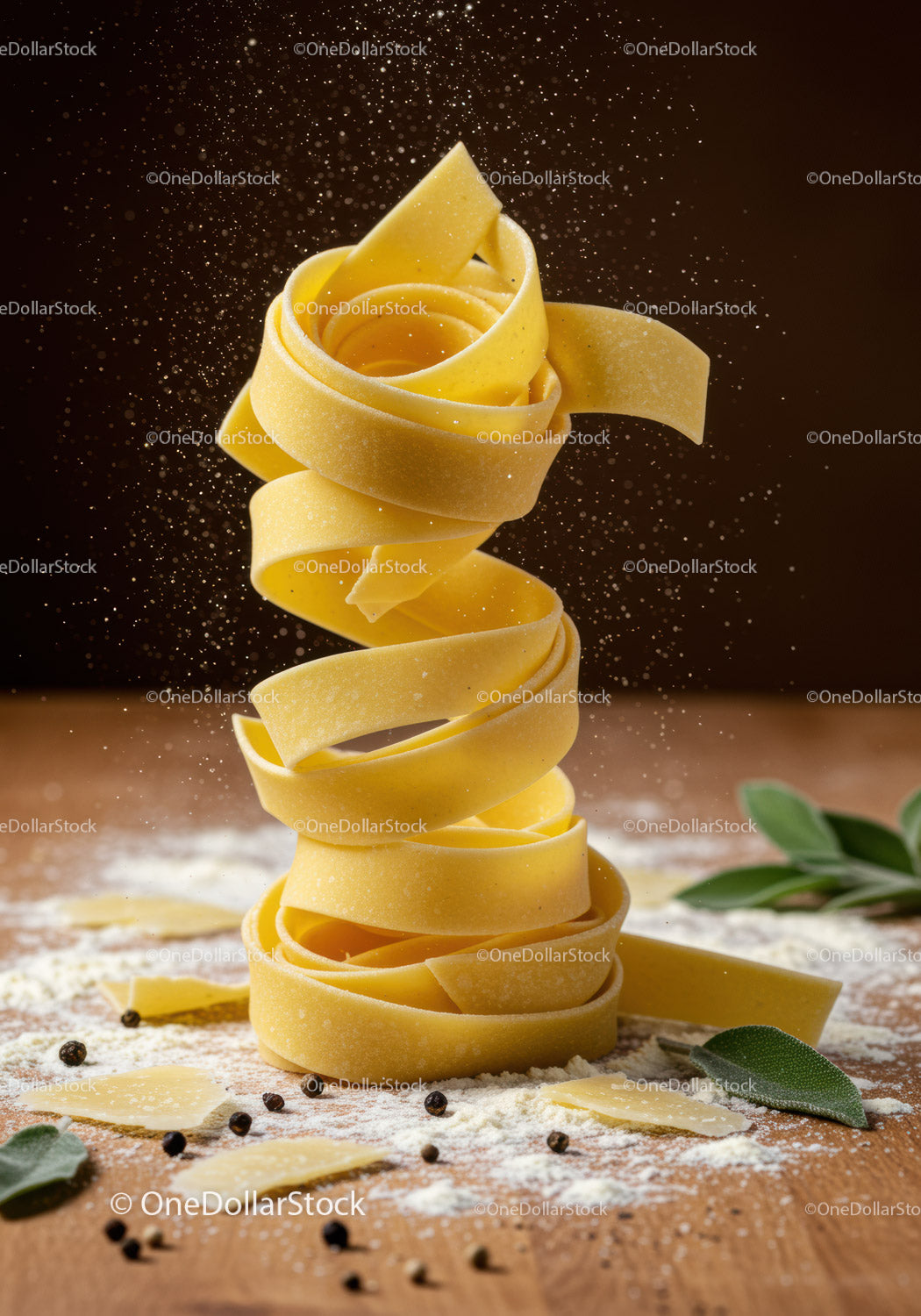 Skręcony makaron tagliatelle z mąką i ziołami