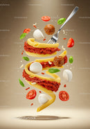Floating Italian Pasta with Meatballs and Fresh Ingredients