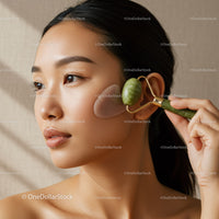 Woman Using Jade Roller for Facial Massage and Skin Wellness