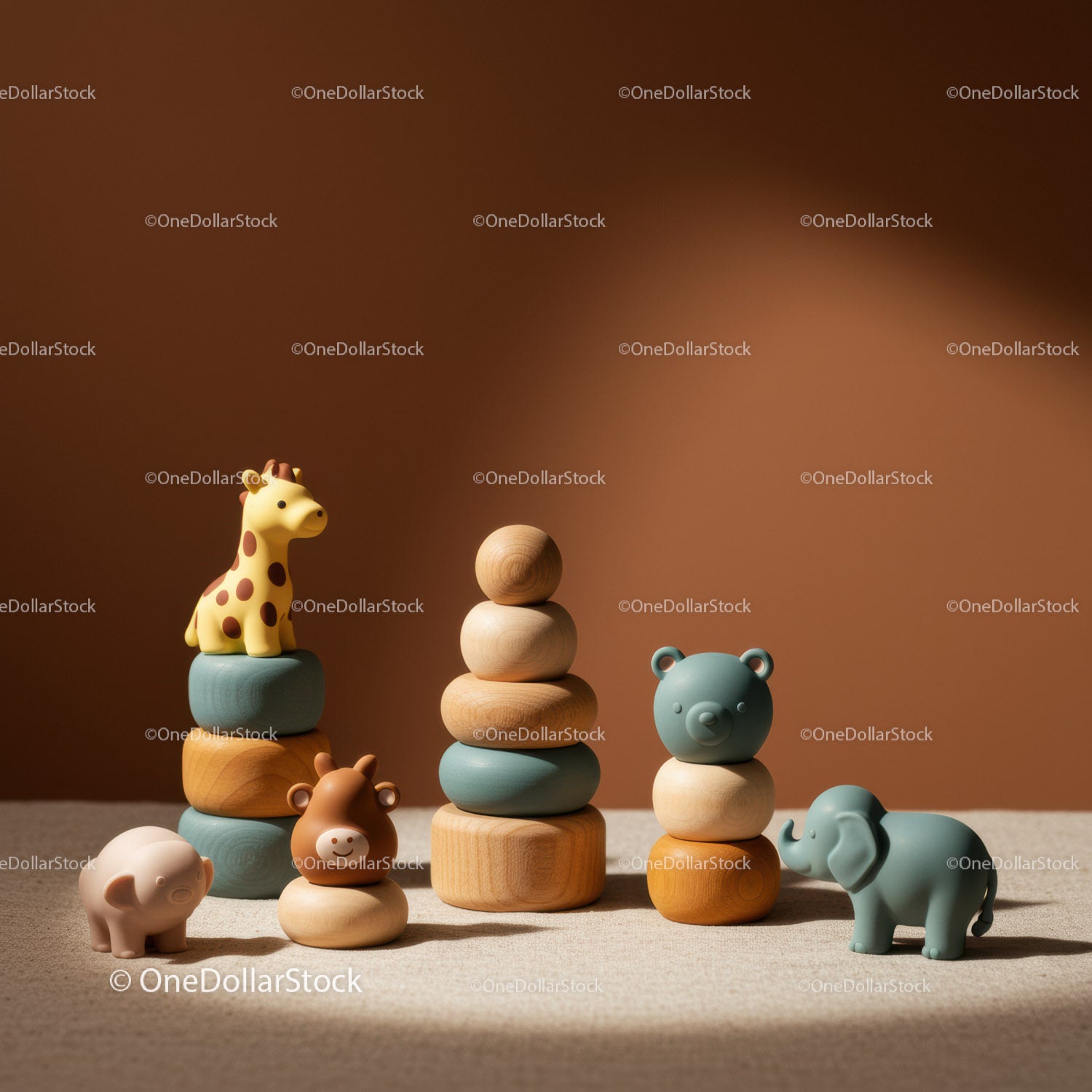 Minimalist Wooden Stacking Toys with Animal Figures