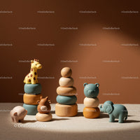 Minimalist Wooden Stacking Toys with Animal Figures