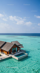 Luxury Overwater Bungalow with Infinity Pool Over Turquoise Ocean
