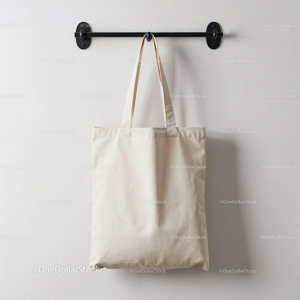 Minimalist Canvas Tote Bag Hanging on Wall Hook JPG Mockup Image