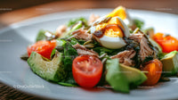 Fresh Chicken Salad with Cherry Tomatoes and Boiled Egg