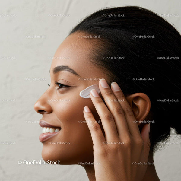 African-American woman applying face cream for skincare routine