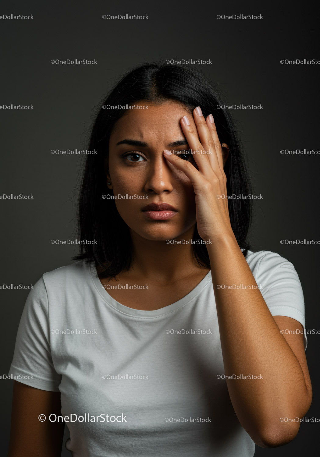 Expressive Female Portrait Showing Concern and Anxiety