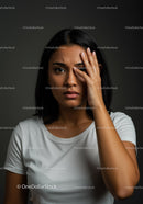 Expressive Female Portrait Showing Concern and Anxiety