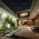 Modern Contemporary House with Large Glass Windows and Green Garden