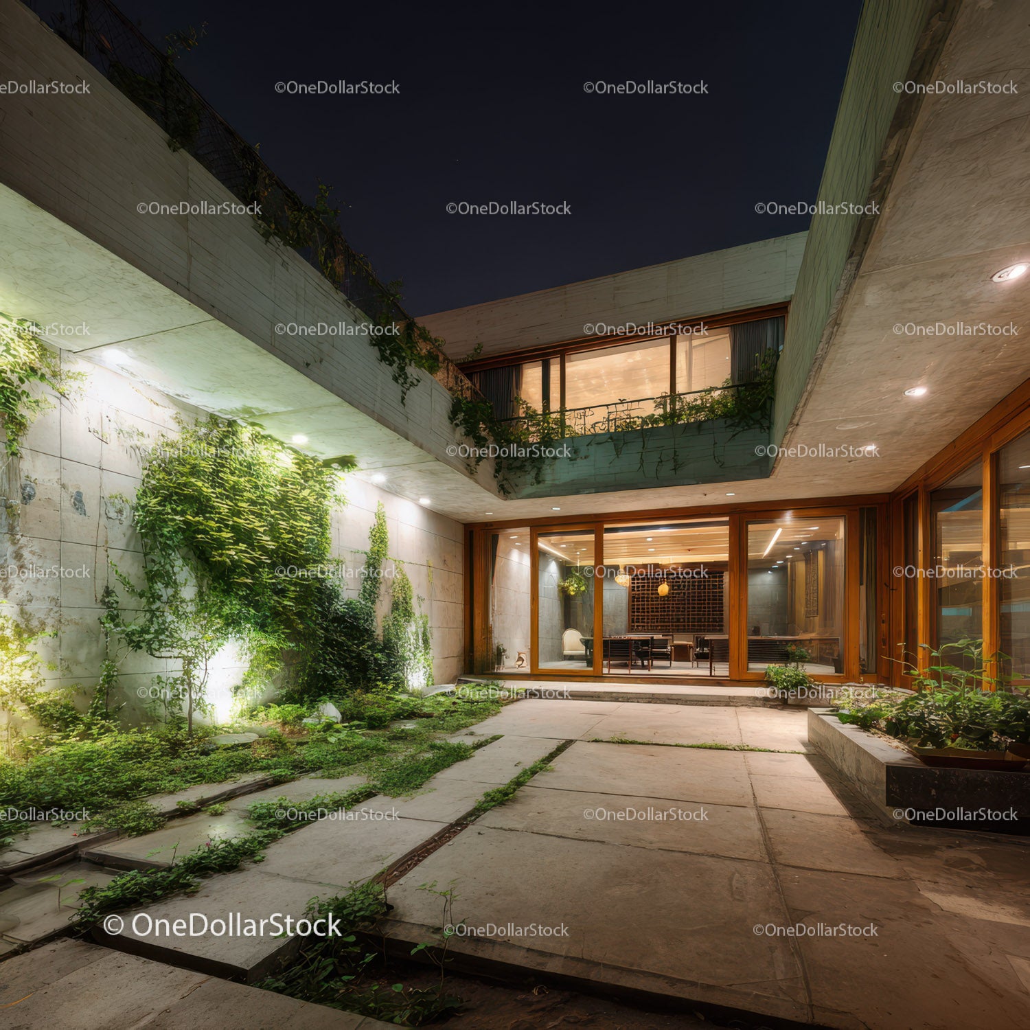 Modern Contemporary House with Large Glass Windows and Green Garden