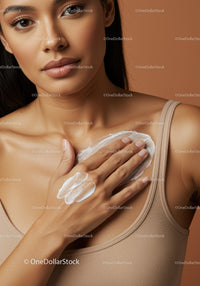 Elegant Woman Applying Moisturizer with Glowing Skin for Skincare Routine
