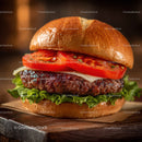 Gourmet Beef Burger with Fresh Vegetables in a Bun