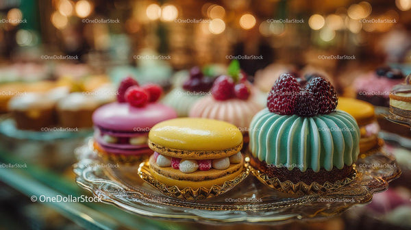 Vibrant Assorted Macarons and Pastries with Fruit Toppings