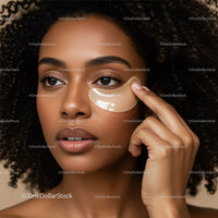 Close-up of a Young Woman with Curly Hair Applying an Eye Patch