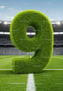 Green Grass Number Nine on Soccer Field
