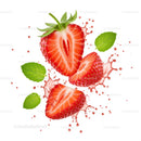 Fresh sliced strawberries with mint leaves and splash