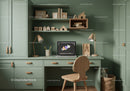 Kids Study Desk with Wooden Chair and Green Wall Interior